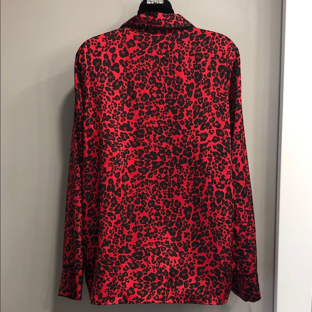 Primark Red & Black Leopard Print Satin Pajama Set | Top L, Pants M - Picture 4 of 14